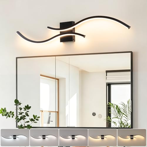 39in Bathroom Vanity Light Fixture, 34W 5CCT Dimmable Modern Led Bathroom Light Fixtures Over Mirror, Black LED Vanity Lighting Bar for Bathrooms (Black, 39inch) - color: Black, size: 39inch