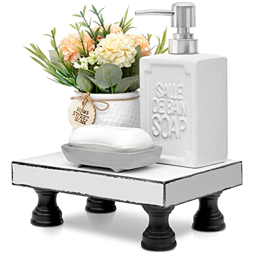 EOSAHR Wood Riser & Display Stand for Kitchen Counter, Black&White | 8.5" Display Riser, Countertop Decor, Soap Holder, Stable Non-Slip Feet, Home Accent, Entryway Table Decor - color: Black & White - Paulownia Wood