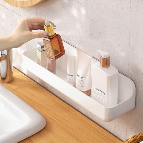 Resdenio Wall Mount Shower Caddy Hanging - No Drill Bathroom Shelves with Self Adhesive Tape, Shower Organizer and Storage Shelf for Bathroom, Kitchen, Utility Room (long basket)