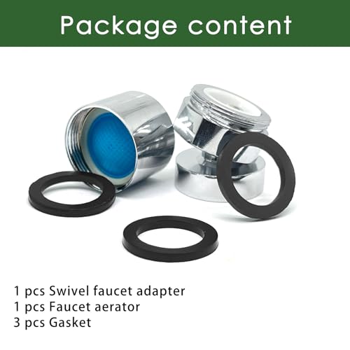 2 Pcs 360 Degree Swivel Faucet Adapter,Faucet Swivel Adapter Kit,With Flat Gasket,Fine Thread,For Bathroom Kitchen(M22 x 1mm Male To M24 x 1mm Female)