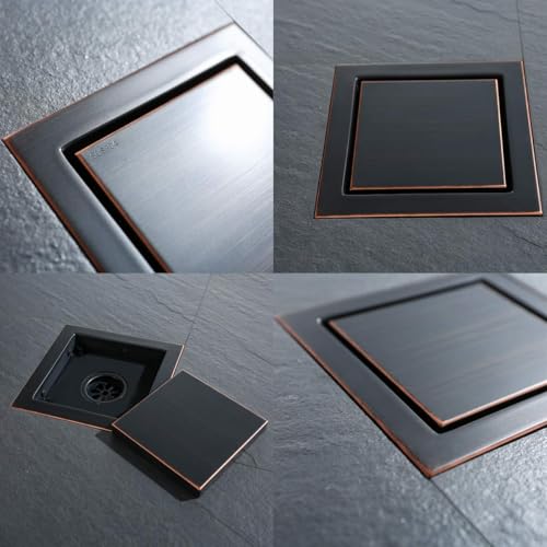 RANDOM Oil Rubbed Bronze Shower Drain Square with Removable Tile Insert Shower Drain Cover and Hair Strainer SUS 304 Stainless Steel 6 inch Shower Floor Drain - color: D-oil Rubbed Bronze-6″ Square
