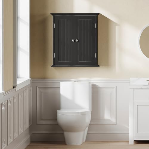ChooChoo Bathroom Wall Cabinet with 2 Doors, Over The Toilet | 8.8"D x 21.1"W x 24"H, Medicine Cabinet, Adjustable Shelves, Cupboard, Black - color: Black, size: 8.8"D x 21.1"W x 24"H