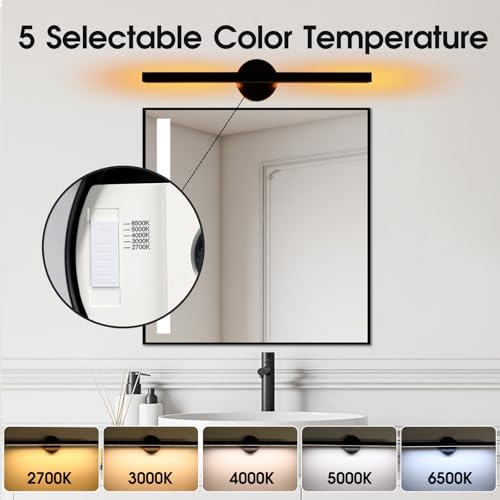 Energetic 5CCT Rotatable Vanity Lighting with Night Light, 15W Black Bathroom Wall Lamp Over Mirror, LED Vanity Make Up Lighting Bar, 23 Inch Modern Picture Light, 350° Adjustable Angle