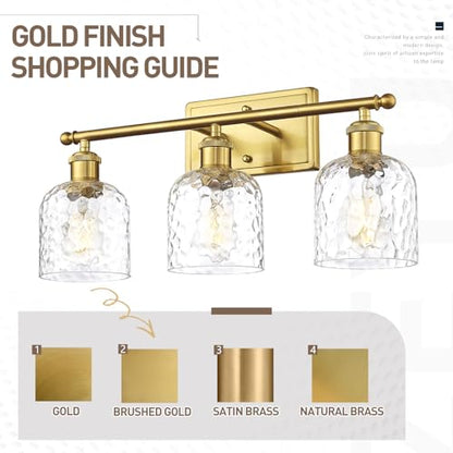 zeyu 21 Inch Bathroom Wall Sconce, 3 Light Sconces Wall Lighting Over Mirror, Brushed Gold Finish with Clear Hammered Glass, ZJF63B-3W BG - color: Brushed Gold|Hammered Glass, size: 3-Light