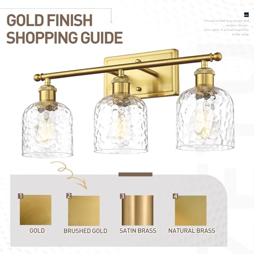 zeyu 42.2'' Modern Bathroom Gold Light Fixture, 6 Light Bathroom Lighting Fixtures Over Mirror Bedroom, Brushed Gold Finish with Clear Hammered Glass, ZJF63B-6W BG - color: Brushed Gold|Hammered Glass, size: 6-Light