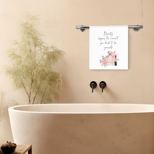 Pink and Black Bathroom Hand Towels, Girly Bathroom Decor, Pink Floral Perfume High Heels Decorative Hand Towels for Vanity Powder Room Washroom Restroom, 16x24 Inch Set of 2
