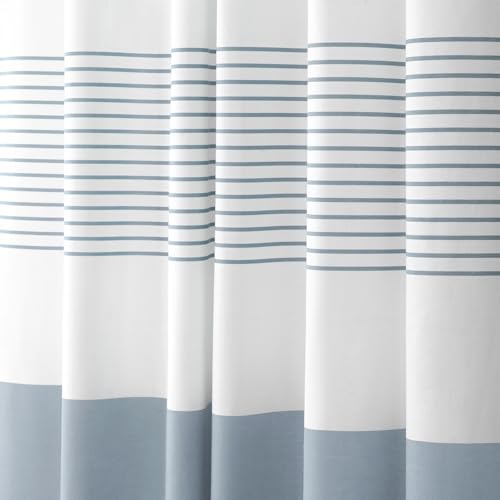 Blue Coastal Ocean Cotton Striped Shower Curtain with Tassel 72"W X 72"L | Boho Farmhouse Shower Curtains for Bathroom with Soft Cotton Feel - color: Light Blue, size: 72"W x 72"L