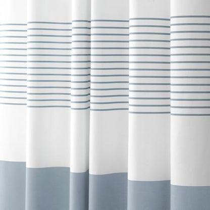 Blue Coastal Ocean Cotton Striped Shower Curtain with Tassel 72"W X 78"L | Long Boho Farmhouse Shower Curtains for Bathroom with Soft Cotton Feel - color: Light Blue, size: 72"W x 78"L