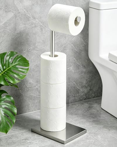 Toilet Paper Holder Stand, Free Standing Toilet Paper Holder with 4 Rolls for Bathroom, Weighted Base Toilet Paper Stand, Chrome - color: Chrome