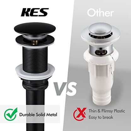 KES Bathroom Sink Drain Without Overflow Sink Drain Stopper Matt Black Pop Up Drain, All Metal Rustproof Brass and 304 Stainless Steel, S2008D-BK - color: Matte Black, style: NO Overflow (Big Cap)