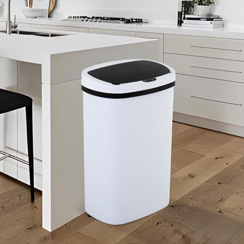 13 Gallon Trash Can,Automatic Soft Close Large Garbage Can with Lid,Indoor Smart Trashcans for Kitchen,Waterproof Trashcans for Kitchen,Touch-Free Trash Can,White - color: White, style: 1 piece
