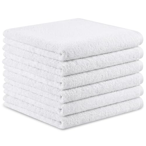 6 Pack 100% Cotton Wash Cloth, 12x12 Inch Highly Absorbent and Soft Feel Fingertip Towels, Machine Washable Washcloths for Bathroom, Gym, Hotel, Spa and Kitchen, White