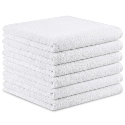 6 Pack 100% Cotton Wash Cloth, 12x12 Inch Highly Absorbent and Soft Feel Fingertip Towels, Machine Washable Washcloths for Bathroom, Gym, Hotel, Spa and Kitchen, White