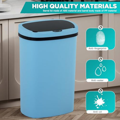 PayLessHere | 13 Gallon Plastic Trash Can | Blue | Automatic Touchless Lid with Motion Sensor | Kitchen Garbage Can with Waterproof Design | for Home, Office, Bathroom | Pack of 1 - color: Blue