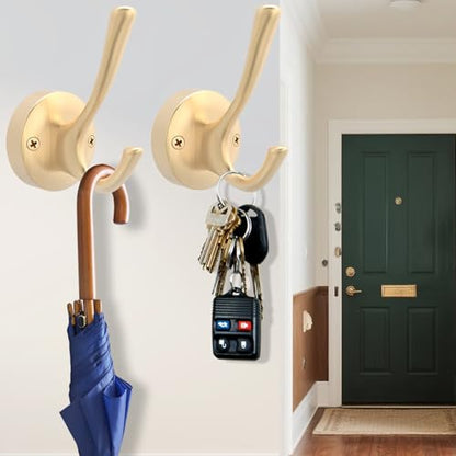 TOFIIGREM Gold Hat and Coat Hooks, 4 Pack Heavy Duty Coat Robe Hook, Metal Double Backpack Hook Wall Mounted, Towel Hooks for Bathroom Entryway Cubicle Closet Garage - color: Gold, size: 4 Pack