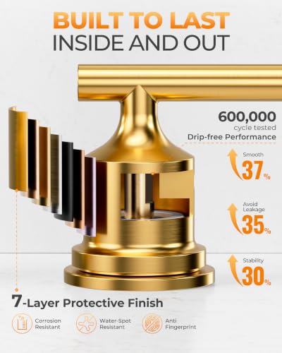 WOWOW Gold Bathroom Faucet 3 Hole, Widespread Vanity Sink Faucets 8 Inch | Copper Inlet Faucet for Bathroom Sink with Swivel Spout, 2 Handles Lavatory Tap with Drain and cUPC Supply Line (Set of 2) - color: Brushed Gold x 2, style: Upgrade-8 Inch