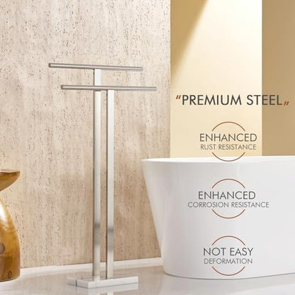 KOKOSIRI Towel Rack Free Standing Brushed Nickel 2-Tier Towel Holder for Bathroom Floor Stand with Heavy Marble Base Thicken Steady Design Stainless Steel THS0005-BR - color: Brushed Nickel