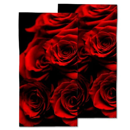 Rose Hand Towels Set, Abstract Red Rose & Black Leaves Polyester Cotton Soft Bath & Kitchen Towels 14x28 - color: Abstract Red Rose and Black Leaves