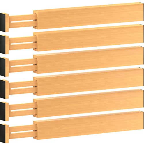 6-Pack Drawer Dividers 2.6-Inch High Dresser Drawer Organizer 16 to 22 Inch | Bamboo, Spring Loaded, No Tools Needed, Fits Wide Drawers for Socks, Clothes, Utensils, Bedroom, Bathroom, Kitchen, Office - color: Bamboo