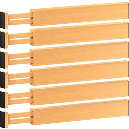 6-Pack Drawer Dividers 2.6-Inch High Dresser Drawer Organizer 16 to 22 Inch | Bamboo, Spring Loaded, No Tools Needed, Fits Wide Drawers for Socks, Clothes, Utensils, Bedroom, Bathroom, Kitchen, Office - color: Bamboo