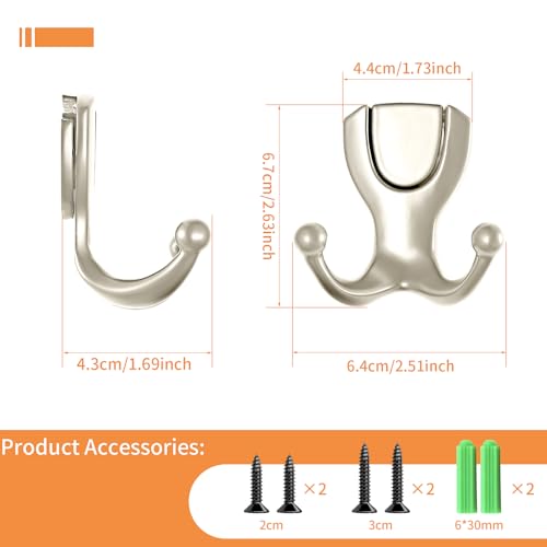 Coat Hooks Wall Mount: Flip Lid Conceals Screws & Double Hooks, Heavy Duty Wall Hooks, Damage-Resistant Clothing Design, Towel Hooks for Bathroom Living Room to Hang Coats Hats Keys (4, Silver) - color: Silver
