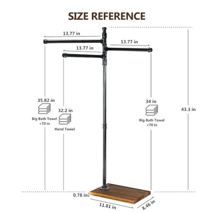 Hjarta Standing Towel Rack for Bathroom, 360° Swivel Freestanding Towel Holder with Wooden Base, 3 Rotating Arms for Bath Sheets & Pool, No-Drill Farmhouse Floor Stand for Spa, Bedroom