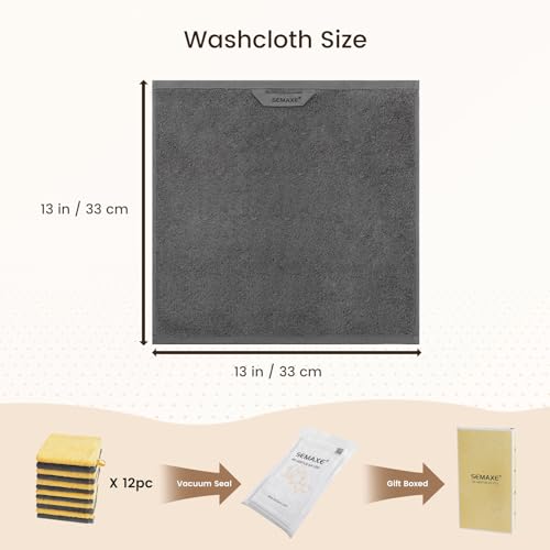12-Pack Cotton Washcloths for Bathroom with Hanging Loops, Yellow&Gray | Soft washcloths for face cleansing, shower use, guest bathrooms, and daily wash-day rotation, OEKO-TEX certified, easy care - color: B01: Yellow & Gray