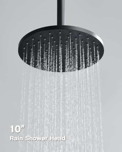 Iriber Matte Black Shower head with Handheld,8"+10" Rain Shower Faucet Set | 10 Inch Ceiling +8 Inch Wall Mount Dual Shower Heads,Push Button Diverter,3 Setting Handheld,Pressure Balance Valve Cartridge - color: Matte Black 06