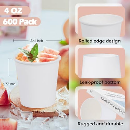 SIUQ 600 Pack 4 OZ Paper Cups, Small Disposable Paper Cups for Mouthwash | Mini Coffee Cups For Espresso, Coffee Tasting, Hot/Cold Drinks, Bathroom, Office, Picnic, Travel, Bbq & Parties - color: 600pack-4oz
