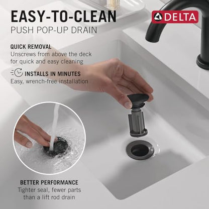 Delta Nicoli Centerset Matte Black/Brushed Gold Bathroom Faucet, 4 Inch 3 Hole Bathroom Sink Faucet for Vanity, Push-Pop Drain Assembly, Matte Black/Champagne Bronze 25849LF-GZ - color: Matte Black/Champagne Bronze