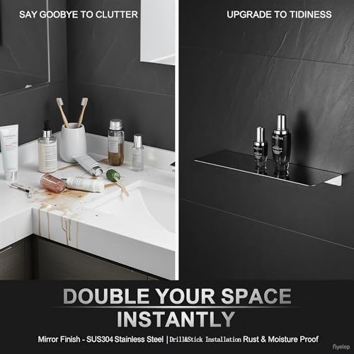 15.74 Inch Stainless Steel Floating Shelf Organiser Wall Mounted Bathroom Shelf Shower Caddy Brush Finish Simple Style Kitchen Shelf Sliver Chrome Finish - color: Sliver Chrome, size: 15.74 Inch