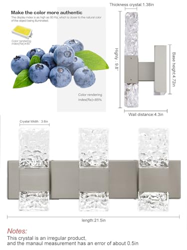 Modern Bathroom Vanity Light fixtures Over Mirror Brushed Nickel Crystal LED Bathroom Lighting fixtures 3 Lights 6000K - color: Brushed Nickel, size: 3 lights