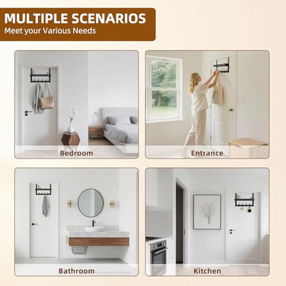 Inmorven Over The Door Hooks Organizer, Hanger Storage with 6 Hooks & 1 Mesh Baskets, Back of Door Storage for Towels, Coats, Clothes - Space Saving Hanging Rack for Bathroom,Living Room,Kitchen