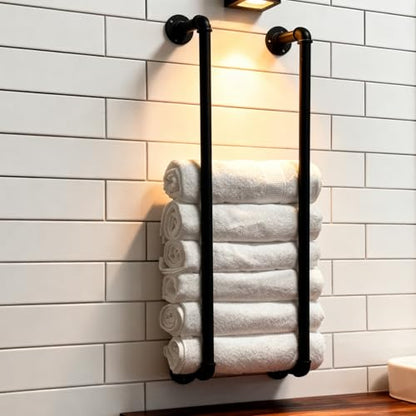 Industrial Pipe Towel Rack for Bathroom Wall Mounted,Towel Holder Black | 36 Inch,Made of Galvanized Steel,Easy To Install,Hold Up To 9 Regular Size Bath Towels,For Farmhouse Bathrooms Laundry Rooms - size: 36 Inch