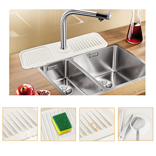 Sink Splash Guard Silicone Sink Faucet Mat Sink Accessories | for Kitchen, Bathroom, Sink Sponge Holder (White) - color: White