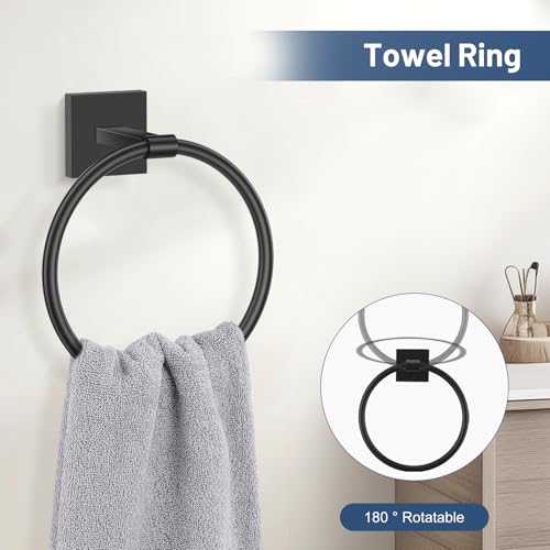 TURS 5-Pieces Matte Black Bathroom Hardware Set 23.6 Inch SUS304 Stainless Steel Towel Bar Set Wall Mounted Square Toilet Paper Holder with Shelf - color: Matte Black, size: 5-Pieces Set