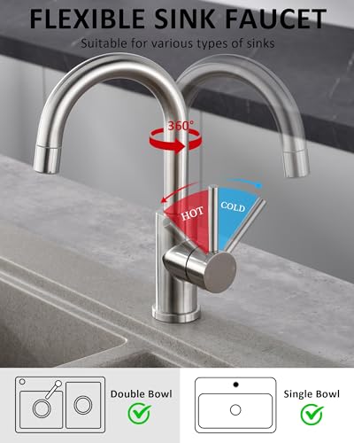 Tohlar Brushed Nickel Bathroom Faucet with 2 Mode Sprayer | Single Hole Bar Sink Faucet, 360° Swivel, with Pop Up Drain, for Vanity RV Laundry - color: Brushed Nickel