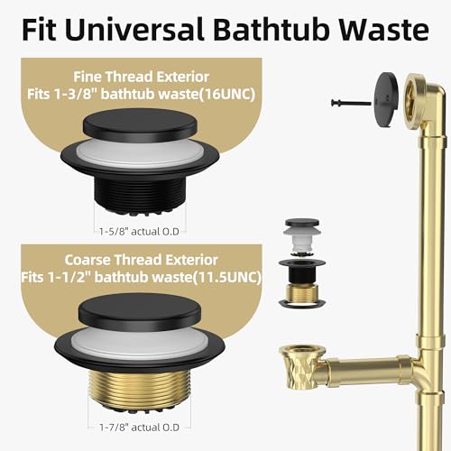 Tip-Toe Bathtub Drain Kit with Hair Catcher, Matte Black | 2-Hole Overflow Faceplate, Solid Brass, 5-Layer Plated, Fits 1.5"/1.75" Drains, For Bathroom Remodel, Matches Fixtures - color: Matte Black