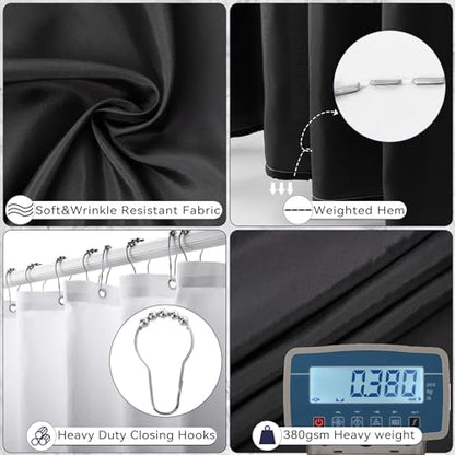 XLHOMO Bathroom Set - Black Bathroom Accessories Set, Bathroom Sets with Shower Curtain and Rugs, 24PC Shower Curtain Set with Hooks, Soap Dispenser, Soap Dish, Toilet Brush Holder and Trash Can - color: Gold and Black, size: Bathroom Set+Shower Curtain+B