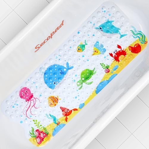 Secopad Bathtub Mat Non Slip, Cute Bath Tub Mat, 40" x 16", Little Whale | Rectangular, Anti-Slip, Machine Washable, with Drain Holes and Suction Cups,For Bathtub and Shower Floor, for Toddler & Kids - color: Little Whale, size: 40" x 16" (Rectangular)