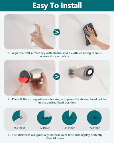 Adjustable Shower Holder Compatible with Delta Fit Kohler Magnetic Handheld Showerhead - 3M VBH Adhesive Tape for Strong Hold, No Drill, Any Height Use, Brushed Nickel - size: Brushed Nickel