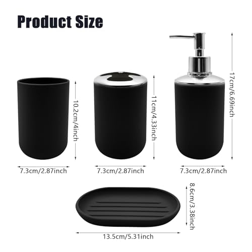 Bathroom Accessory Set, 4 pcs Shatter-Resistant Resin Bathroom Accessories Set Include Lotion Soap Dispenser Toothbrush Holder Soap Dish Modern Bathroom Decor, Gift for Home (Black 4pcs) - style: Black 4pcs