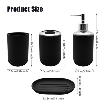 Bathroom Accessory Set, 4 pcs Shatter-Resistant Resin Bathroom Accessories Set Include Lotion Soap Dispenser Toothbrush Holder Soap Dish Modern Bathroom Decor, Gift for Home (Black 4pcs) - style: Black 4pcs