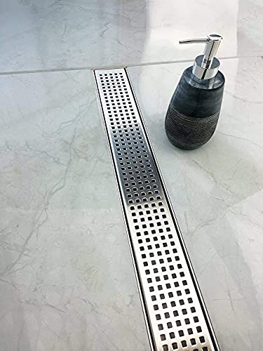Neodrain 48" Linear Shower Drain, Brushed 304 SS Bathroom Linear Drain,cUPC | Brushed Nickel Shower Drain with Quadrato Grate& Adjustable Feet, Long Rectangle Shower Floor Drain in Bathroom, Balcony etc - color: Brushed Nickel, size: 48 In