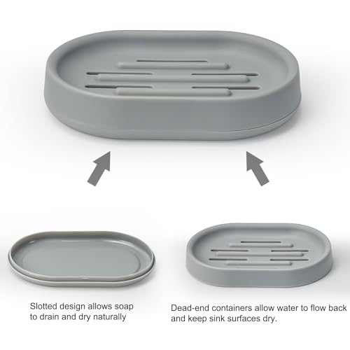 Topsky Soap Dish for Shower,2 Pack Soap Dishes Soap Savers for Bar Soap, Soap Bar Holder Shower with Drip Tray, Plastic Soap Holders with Drain for Kitchen Sink, Easy to Clean,Dry,Gray - color: Gray