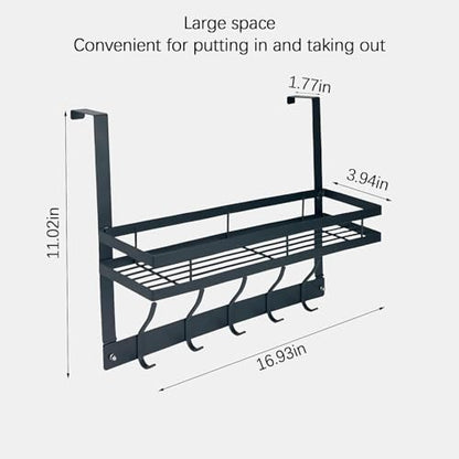 Over The Door Hooks Organizer, Coat Rack Over The Door Storage Hanger Towel Rack with Mesh Baskets and 10 Hooks, Back of Door Storage Organizer for Bathroom, Bedroom, Kitchen, Office (Grey)