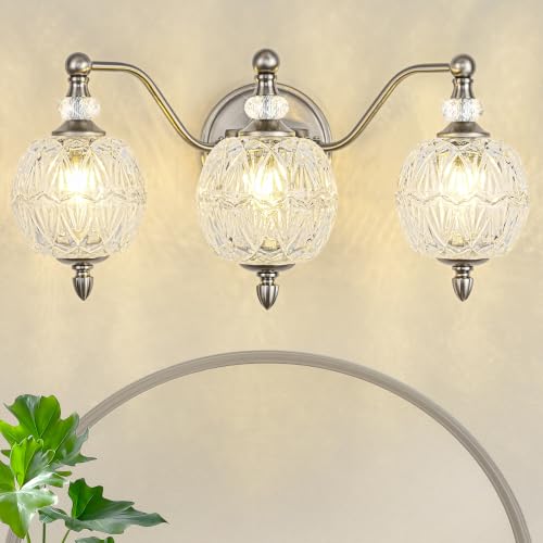 Brushed Nickel Bathroom Vanity Light, 3-Light Mid Century Modern Brushed Nickel Finish Wall Sconce with Globe Glass Shades, Modern Mirror Light for Bathroom, Powder Room - color: Brushed Nickel, size: 3 Light