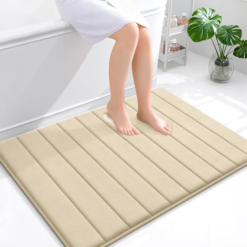 OLANLY Memory Foam Bath Mat 40x32, Super Soft Absorbent Bathroom Rugs, Quick Dry, Machine Washable Shower Floor Rugs, Bathmat Carpet, Bathroom Home Decor Accessories, Beige - color: Beige, size: 40" X 32"