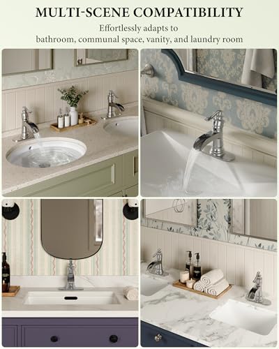 Homevacious Bathroom Faucet Brushed Nickel Waterfall Bathroom Sink Faucets | Single Handle Rustic Vanity Farmhouse RV Faucet Suitable for 1 or 3 Holes with Pop-up Drain Deck Plate Hose by Homevacious - color: Brushed Nickel