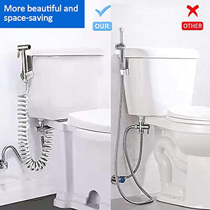 TURLEE-Handheld Bidet Sprayer for Toilet -Brass T-valve Adapter, Sprayer Adjustable Water Pressure Control with Bidet Retractable Spring Hose for Feminine Wash.